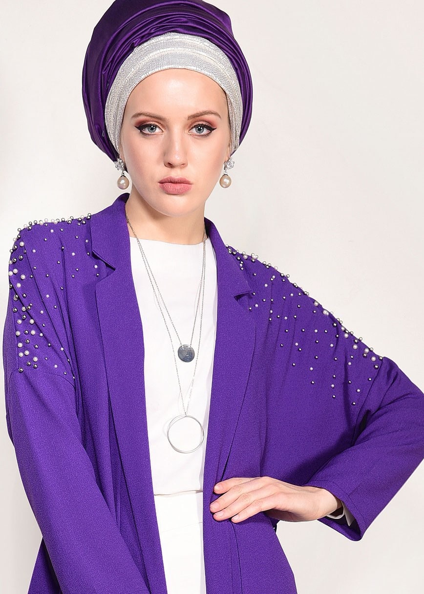 Tesettür giyim MOR BONCUK İŞLEMELİ CEKET 24751