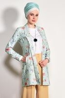 Tesettür giyim YEŞİL T 25201 Czb- Çiçek Desenli Ceket