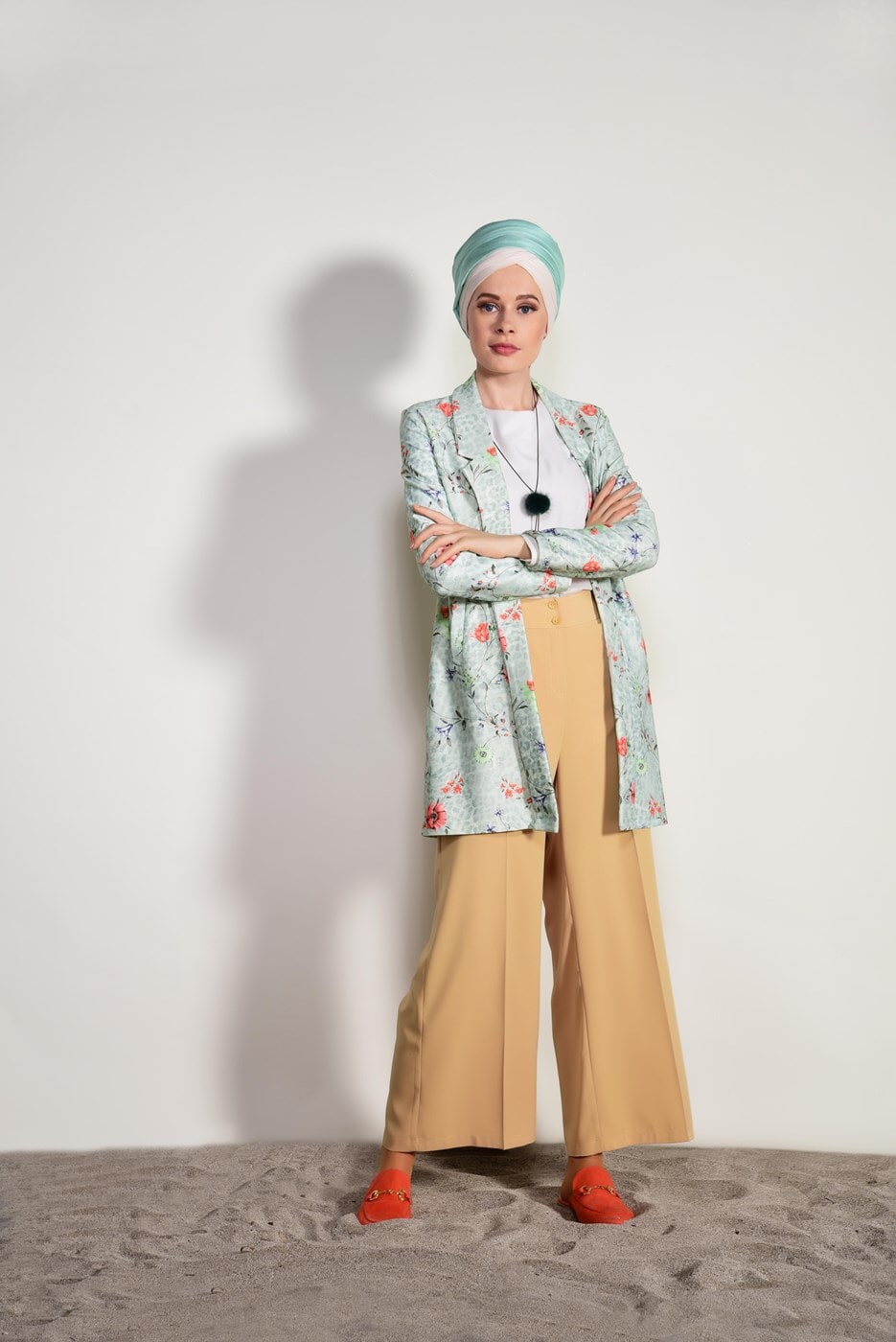 Tesettür giyim YEŞİL T 25201 Czb- Çiçek Desenli Ceket