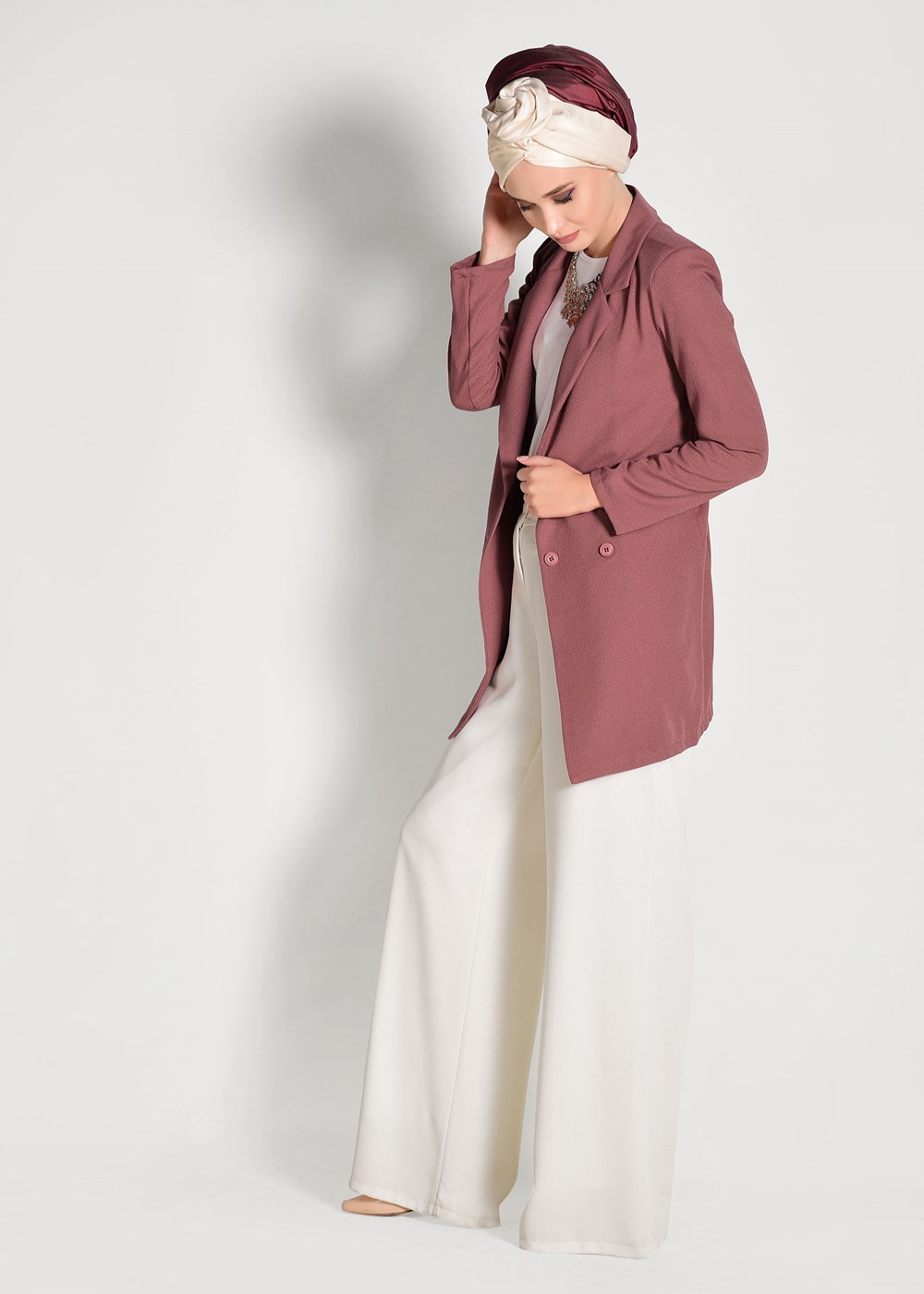 Tesettür giyim PEMBE KRUVAZE CEKET 38761