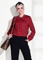 Tesettür giyim KIRMIZI BONCUK İŞLEMELİ KISA CEKET 49661