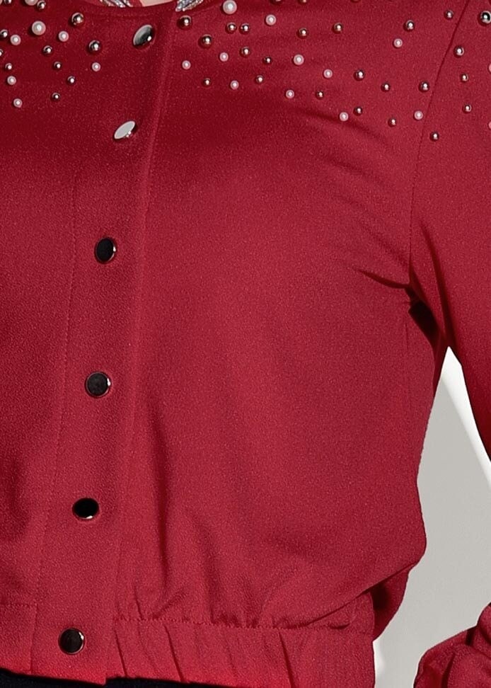Tesettür giyim KIRMIZI BONCUK İŞLEMELİ KISA CEKET 49661
