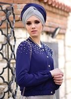 Tesettür giyim LACİVERT BONCUK İŞLEMELİ KISA CEKET 49661