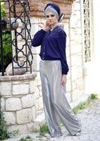 Tesettür giyim LACİVERT BONCUK İŞLEMELİ KISA CEKET 49661