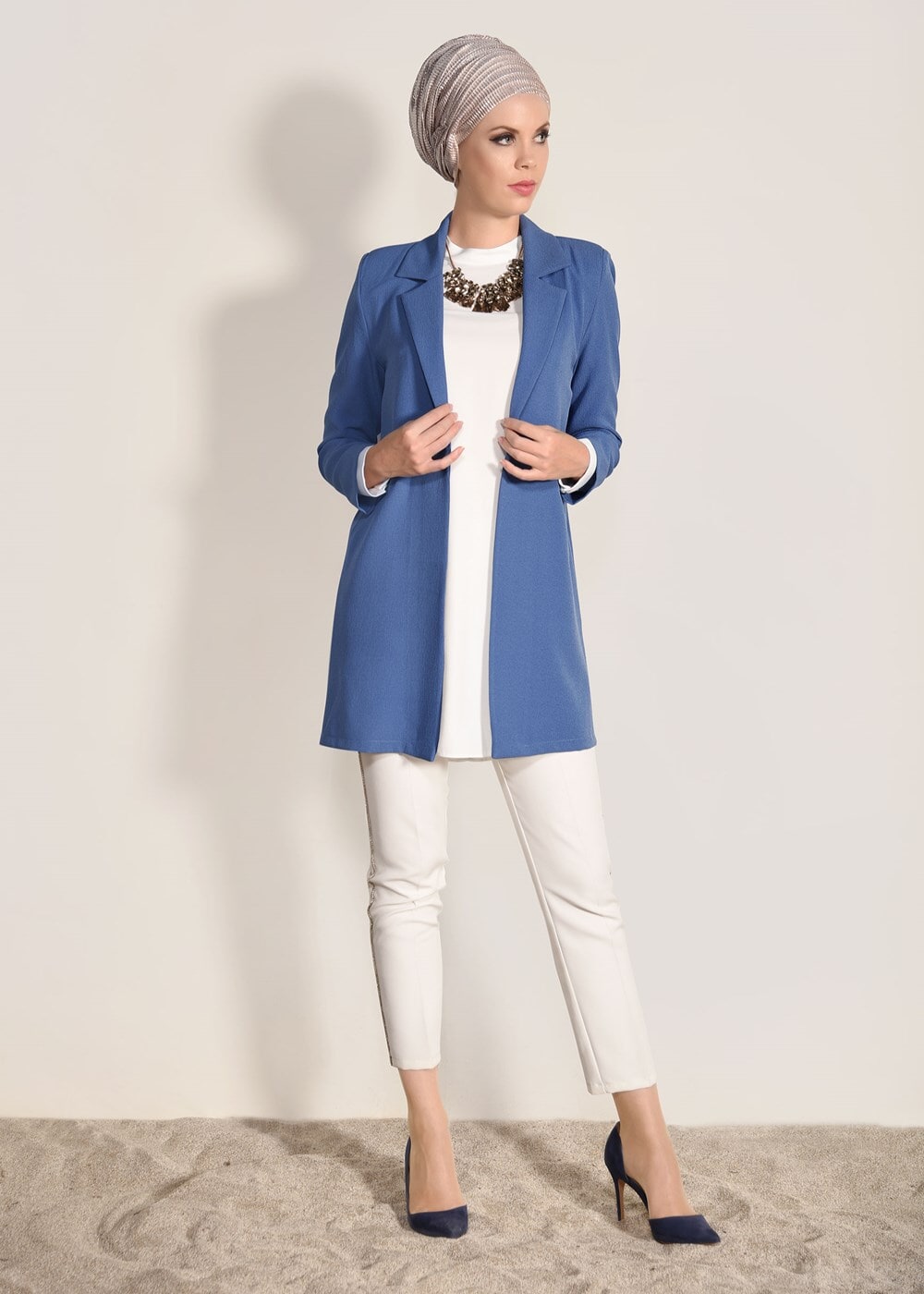 Tesettür giyim MAVİ FİLETOLU CEKET 52941 