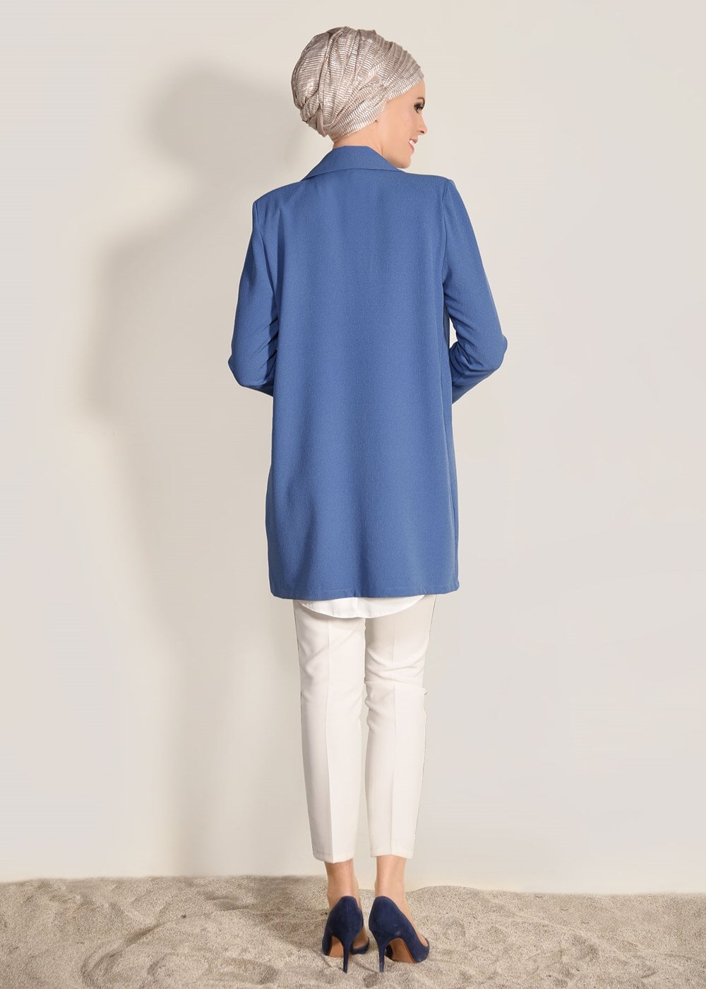 Tesettür giyim MAVİ FİLETOLU CEKET 52941 