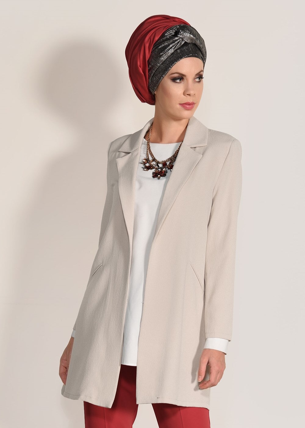 Tesettür giyim BEJ FİLETOLU CEKET 52941 