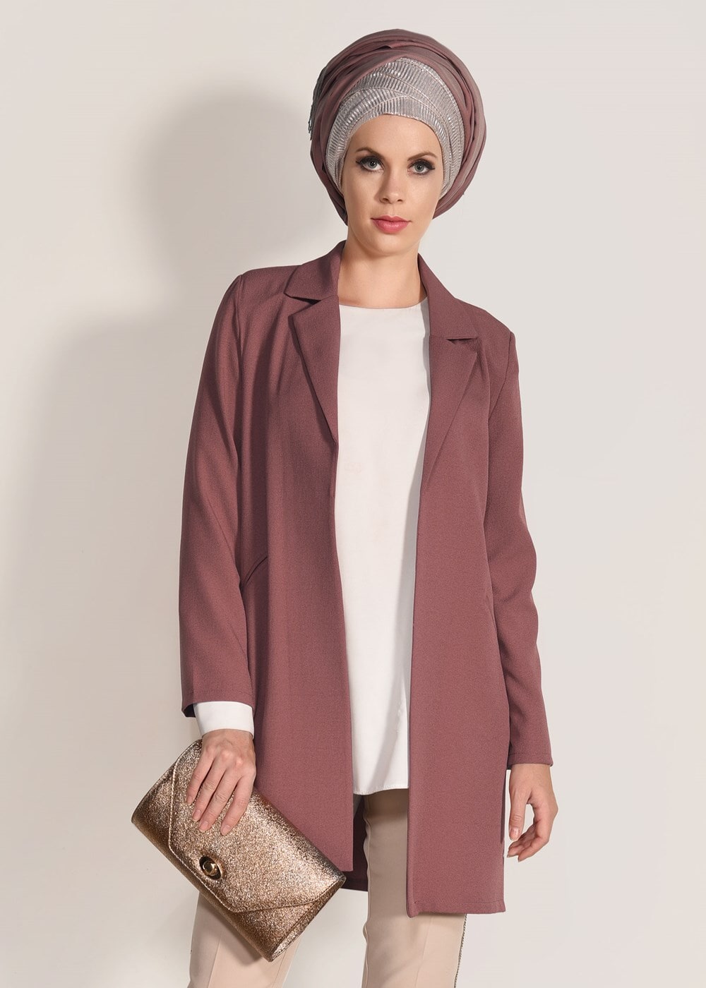 Tesettür giyim PEMBE FİLETOLU CEKET 52941 