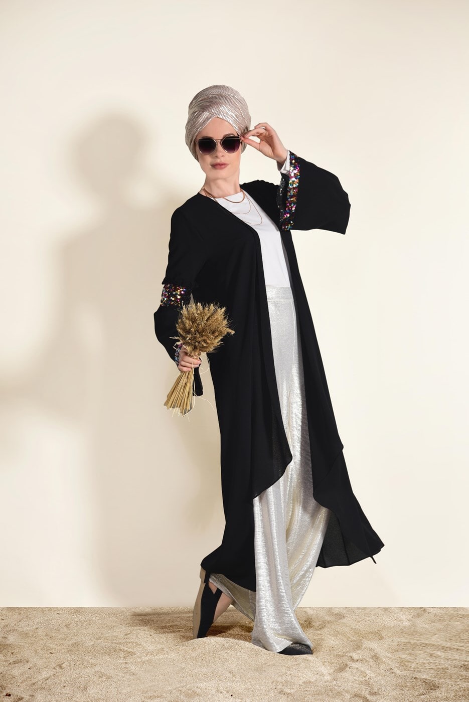 Tesettür giyim SİYAH PUL İŞLEMELİ CEKET 0068 