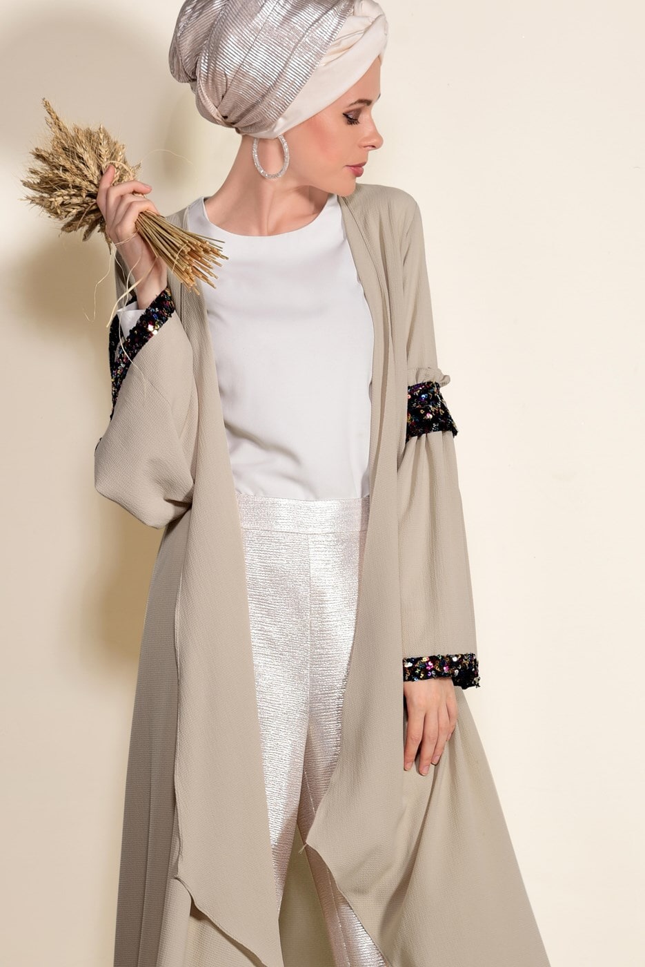 Tesettür giyim BEJ PUL İŞLEMELİ CEKET 0068 