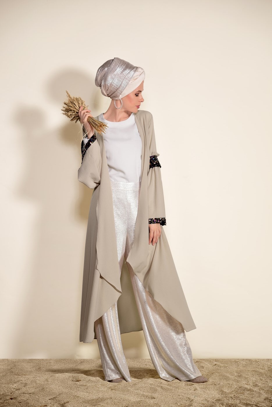 Tesettür giyim BEJ PUL İŞLEMELİ CEKET 0068 