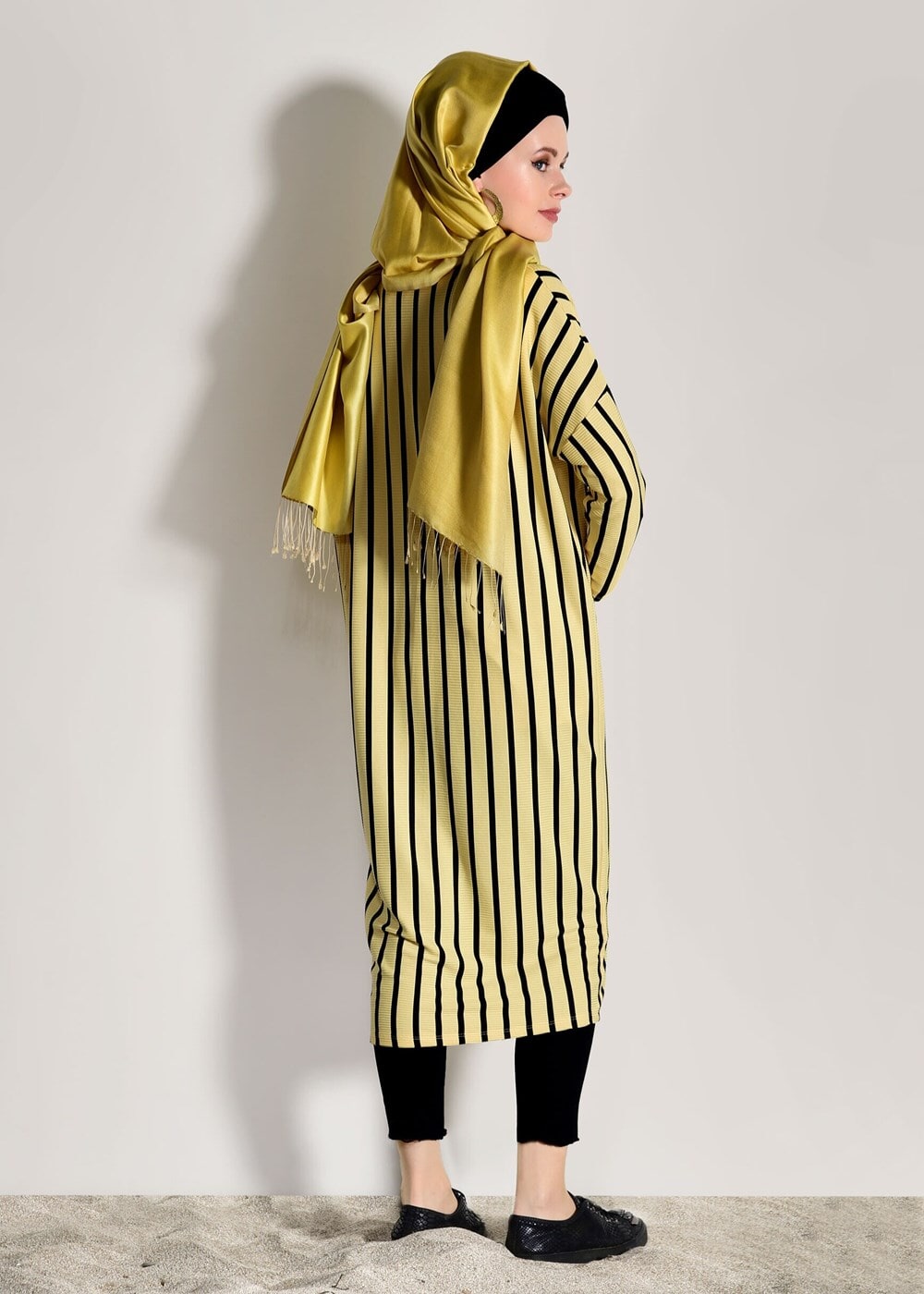 Vêtements hijab JAUNE VESTE À RAYURES À BOUTONS 1146