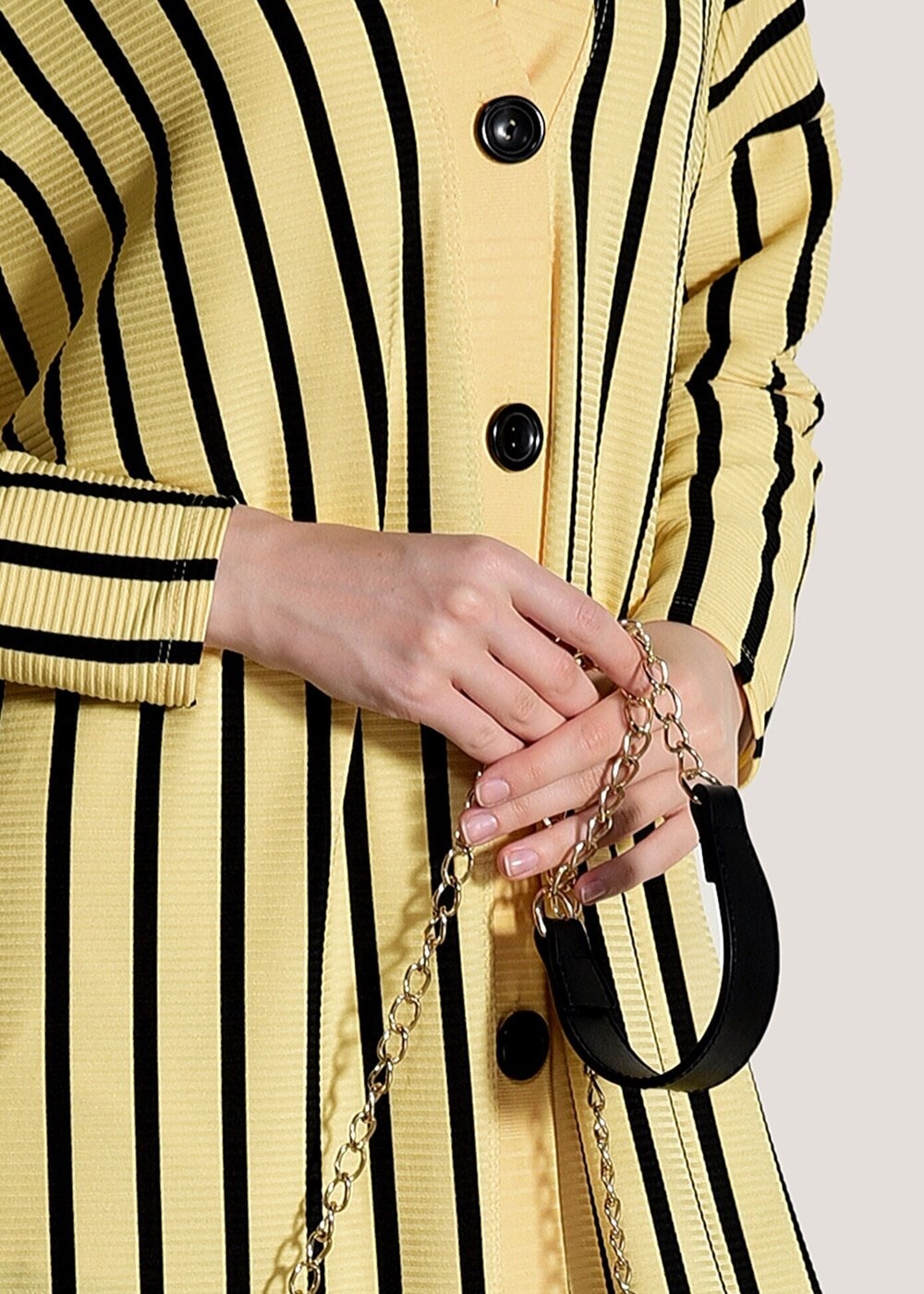 Vêtements hijab JAUNE VESTE À RAYURES À BOUTONS 1146