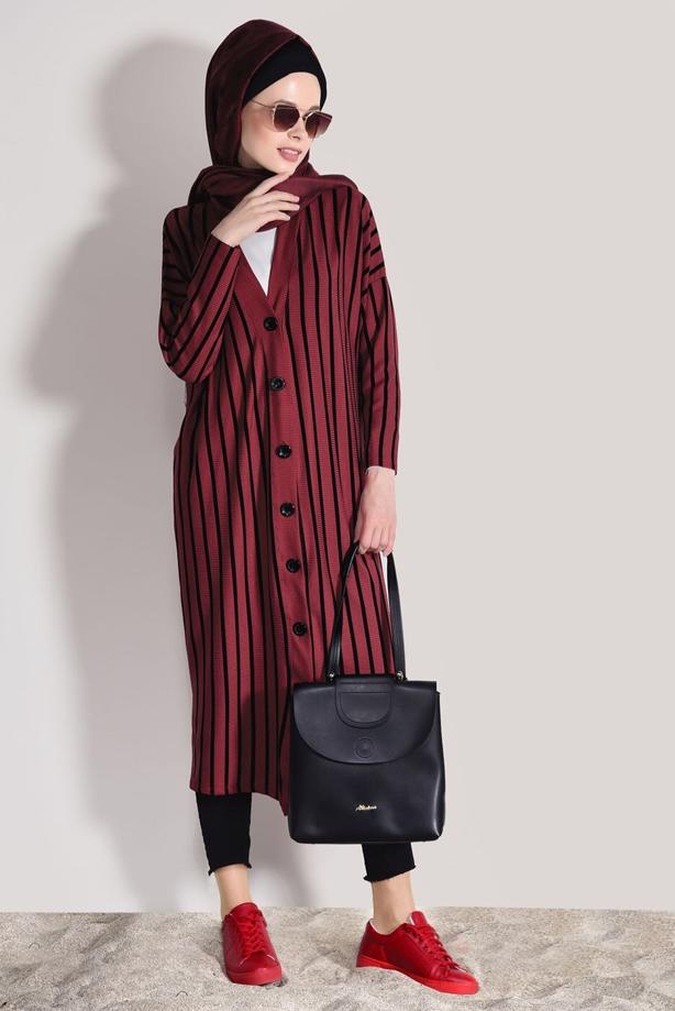 Hijab-Kleidung  ÇİZGİLİ DÜĞMELİ CEKET 1146  - TRENDTESETTÜR