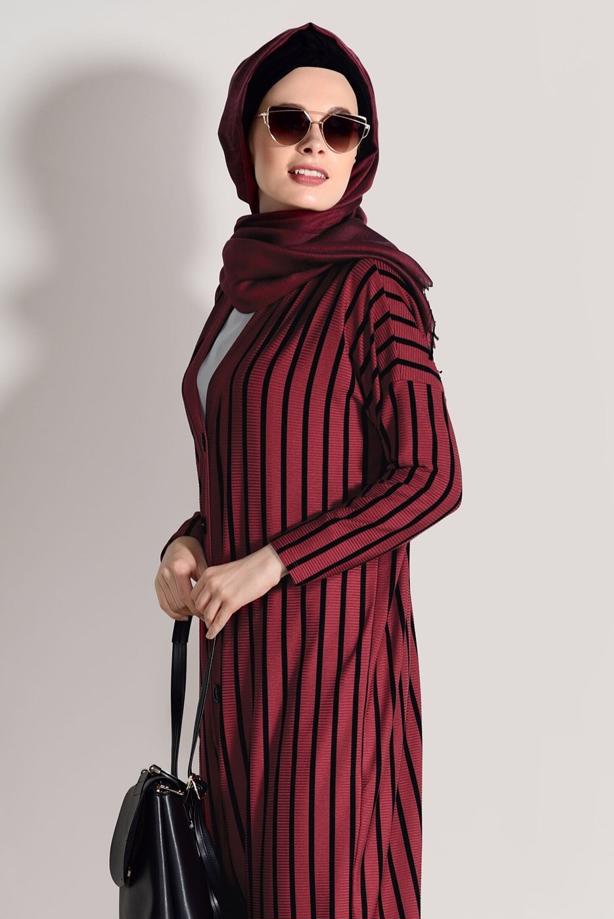 Hijab-Kleidung  ÇİZGİLİ DÜĞMELİ CEKET 1146  - TRENDTESETTÜR