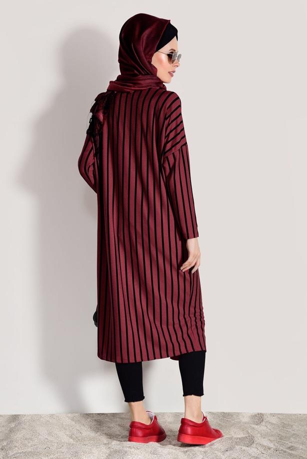 Hijab-Kleidung  ÇİZGİLİ DÜĞMELİ CEKET 1146  - TRENDTESETTÜR