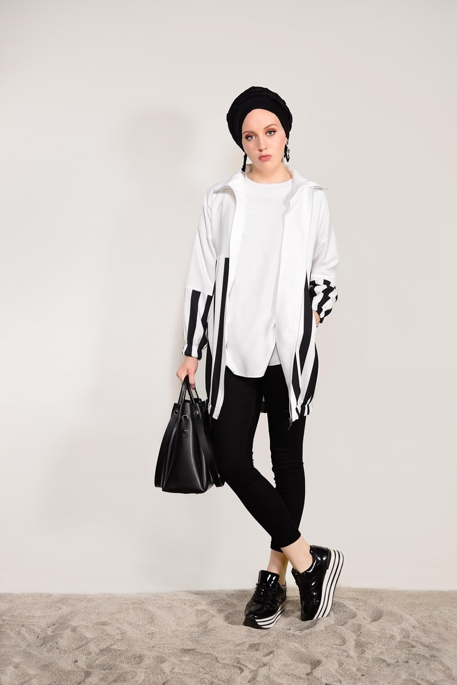 Vêtements hijab CRÈME VESTE SPORT RAYÉE 1417