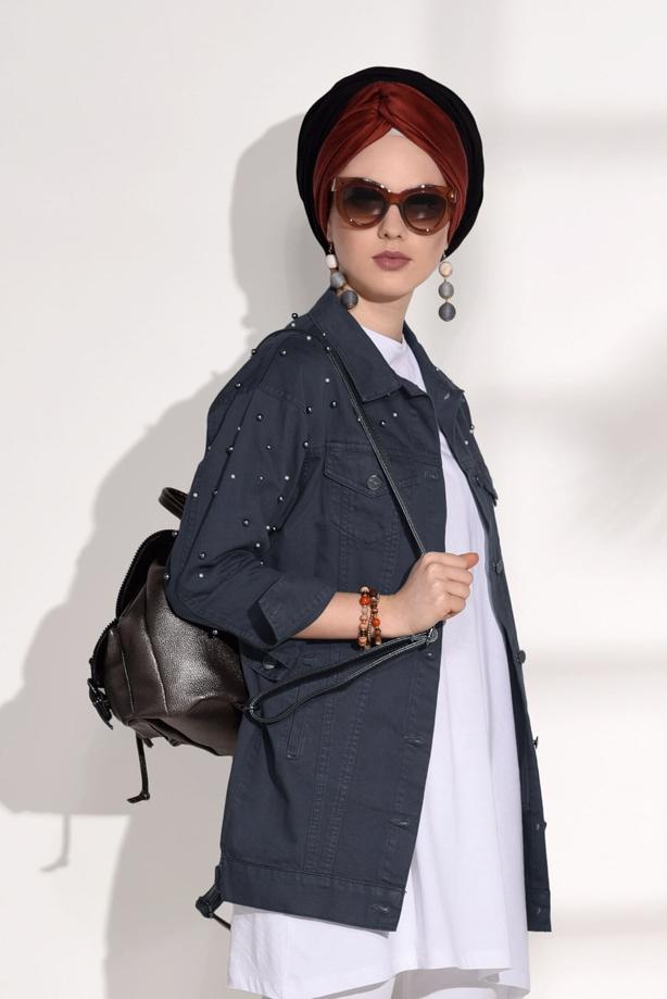 Tesettür giyim  İNCİ DETAYLI DENİM CEKET 2226 - TRENDTESETTÜR