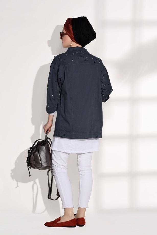 Tesettür giyim  İNCİ DETAYLI DENİM CEKET 2226 - TRENDTESETTÜR