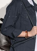 Tesettür giyim GRİ İNCİ DETAYLI DENİM CEKET 2226