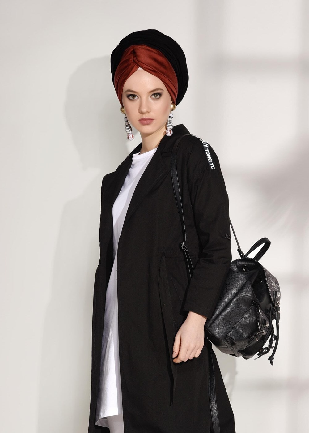 Hijab clothing BLACK DOUBLE BREASTED SPORTS JACKET T 4008 