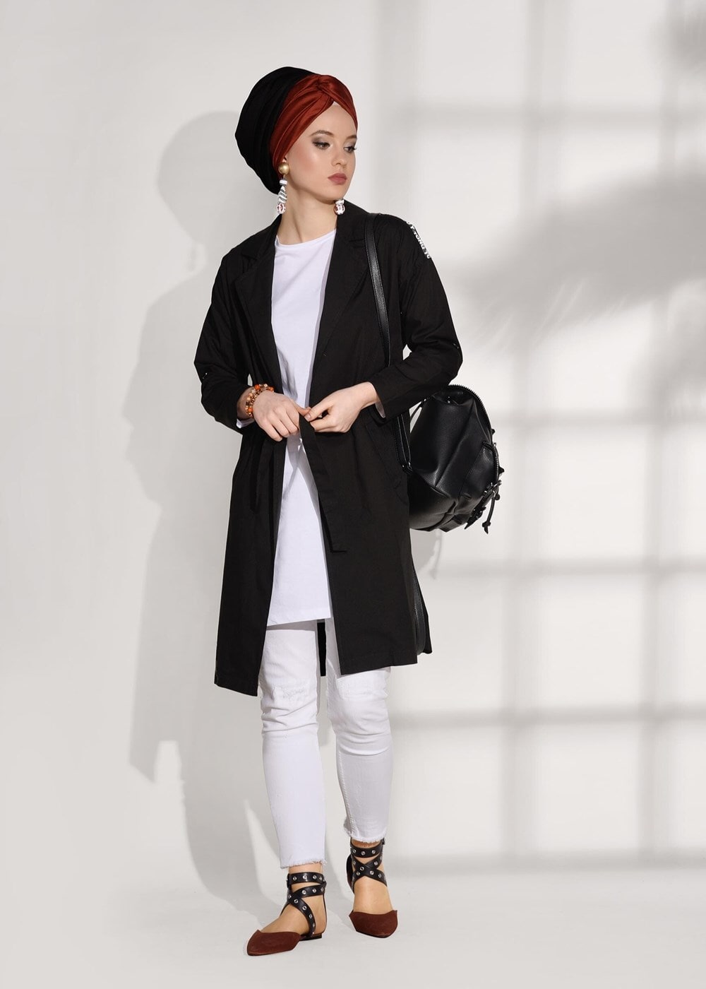 Hijab clothing BLACK DOUBLE BREASTED SPORTS JACKET T 4008 