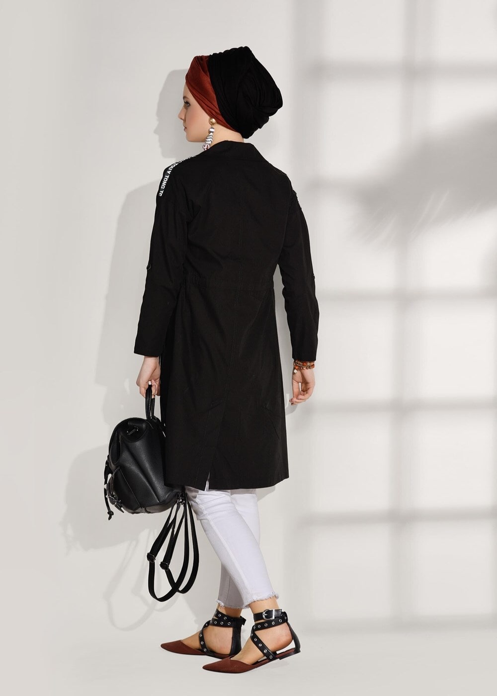 Hijab clothing BLACK DOUBLE BREASTED SPORTS JACKET T 4008 