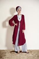 Tesettür giyim KIRMIZI PÜSKÜL DETAYLI CEKET 4068 