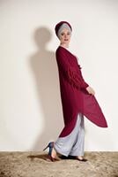 Tesettür giyim KIRMIZI PÜSKÜL DETAYLI CEKET 4068 