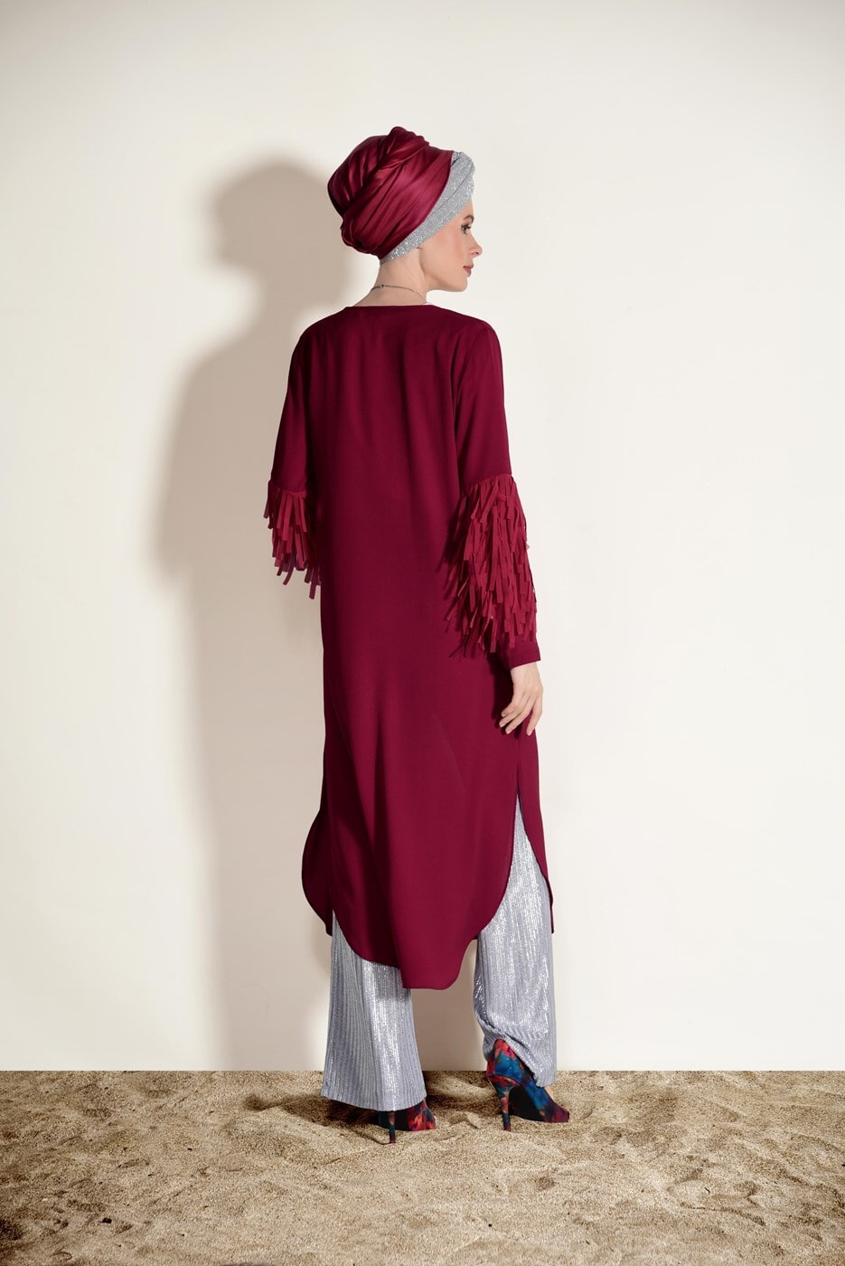 Tesettür giyim KIRMIZI PÜSKÜL DETAYLI CEKET 4068 