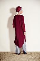 Tesettür giyim KIRMIZI PÜSKÜL DETAYLI CEKET 4068 