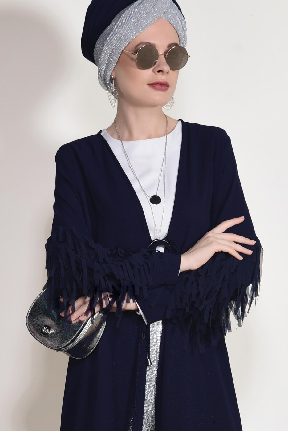 Tesettür giyim LACİVERT PÜSKÜL DETAYLI CEKET 4068 