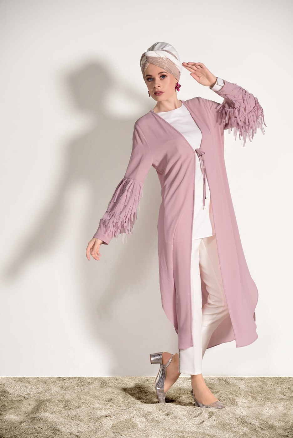 Tesettür giyim PUDRA PÜSKÜL DETAYLI CEKET 4068 