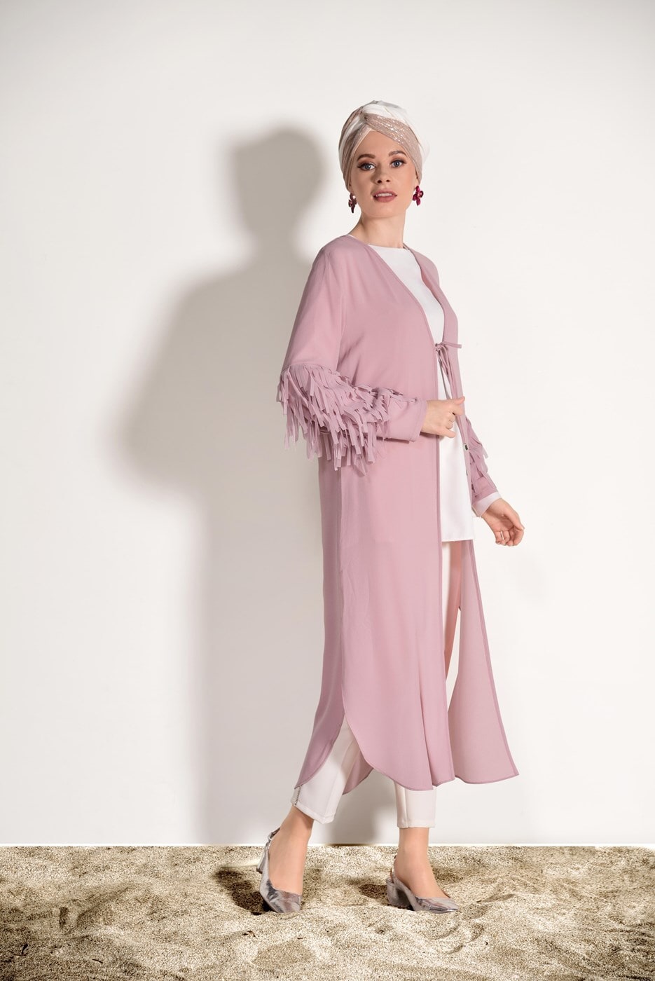 Tesettür giyim PUDRA PÜSKÜL DETAYLI CEKET 4068 