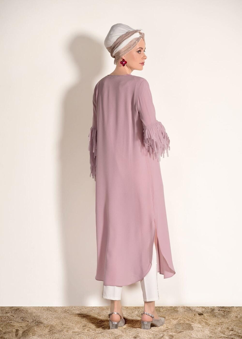 Tesettür giyim PUDRA PÜSKÜL DETAYLI CEKET 4068 