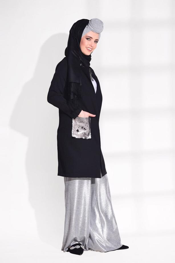 Hijab clothing  SEQUINED POCKET DETAIL CARDIGAN 4494  - TRENDTESETTÜR
