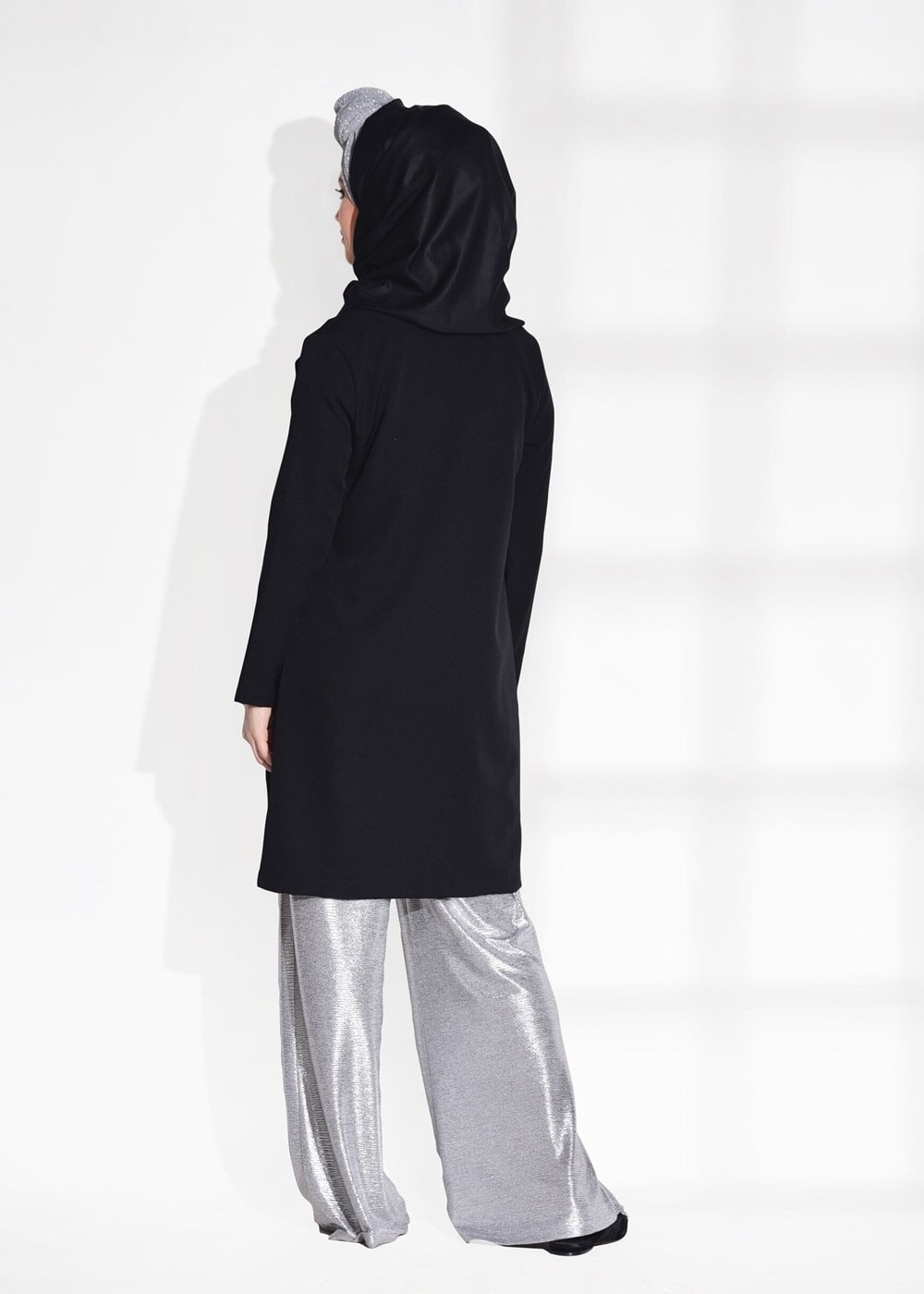 Hijab clothing BLACK SEQUINED POCKET DETAIL CARDIGAN 4494 