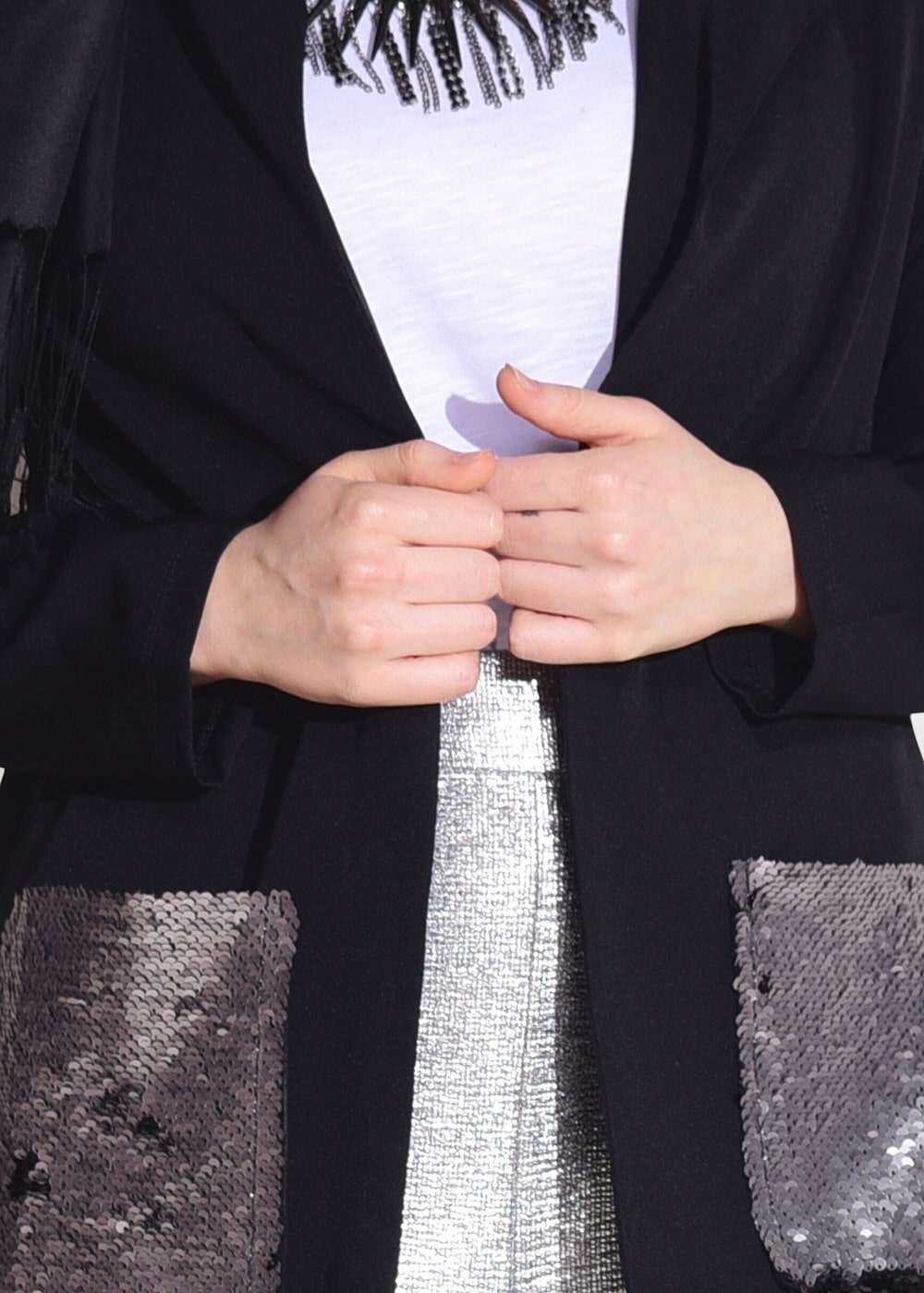 Hijab clothing BLACK SEQUINED POCKET DETAIL CARDIGAN 4494 