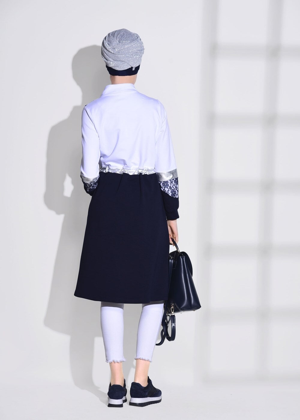 Tesettür giyim LACİVERT DANTEL DETAYLI SPOR CEKET 5018 