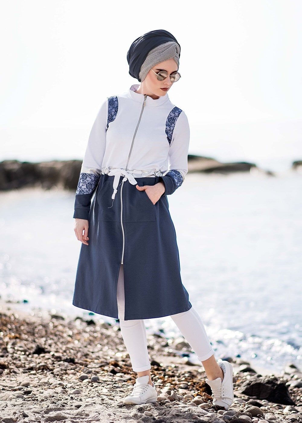 Tesettür giyim LACİVERT DANTEL DETAYLI SPOR CEKET 5018 