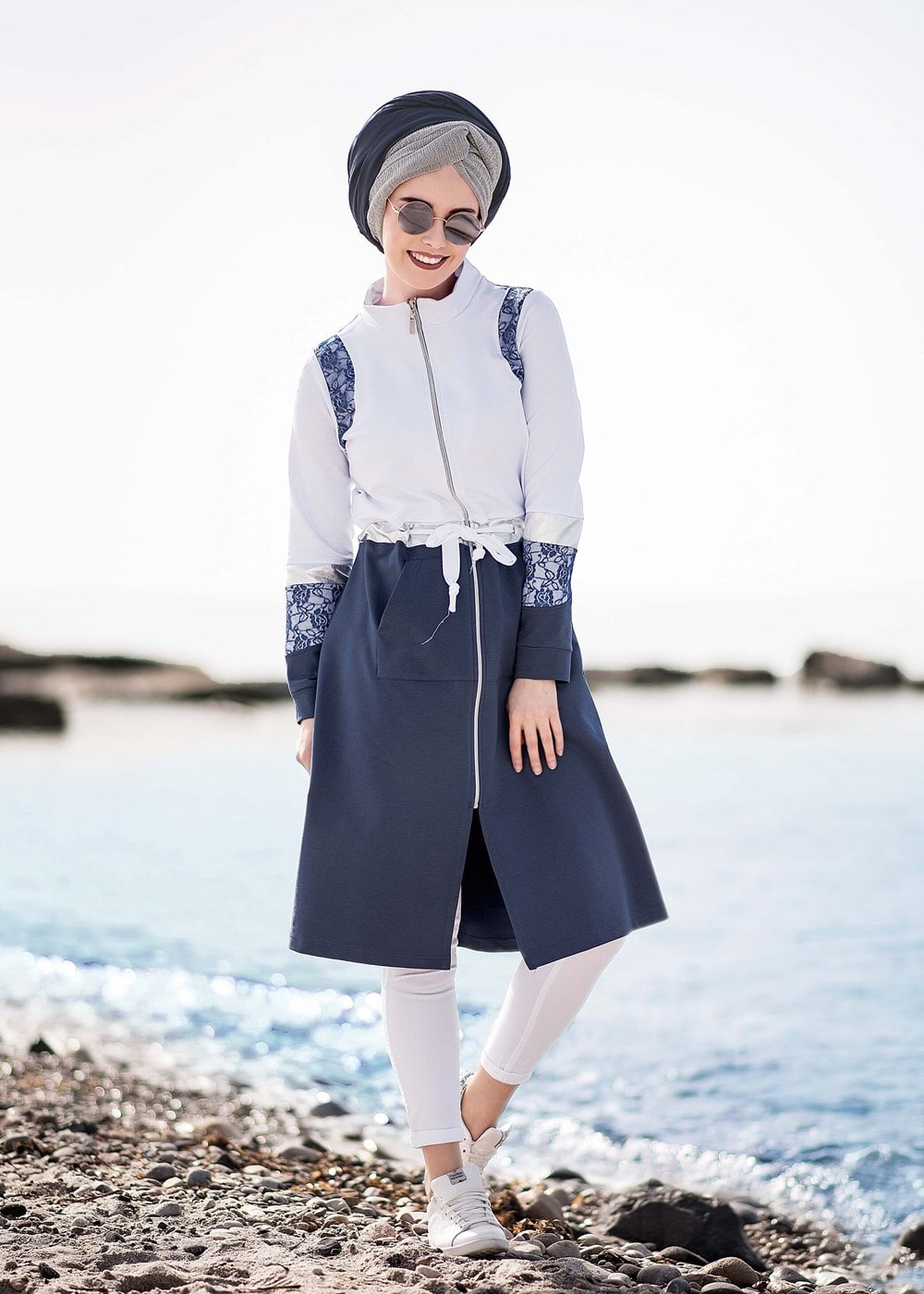 Tesettür giyim LACİVERT DANTEL DETAYLI SPOR CEKET 5018 