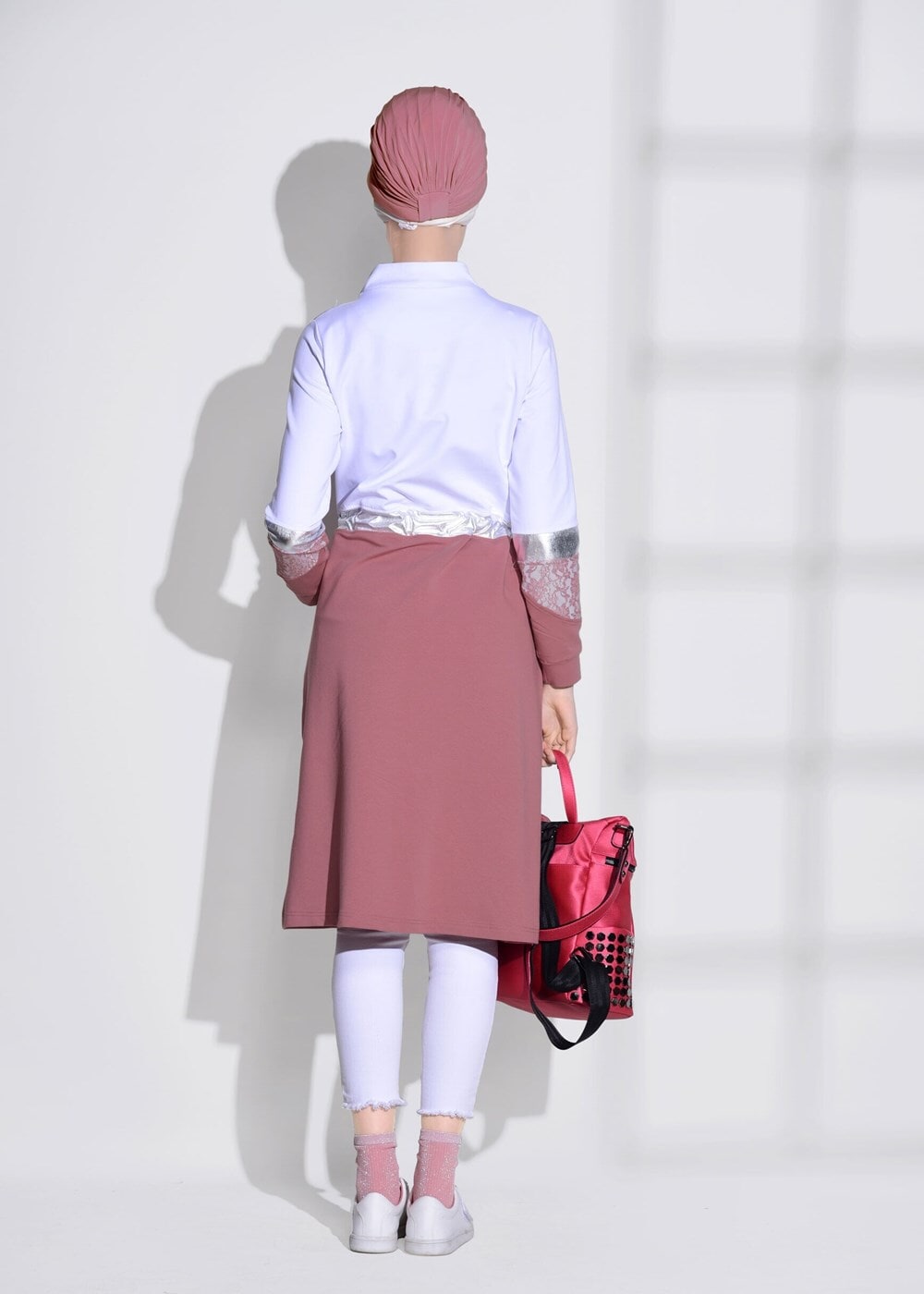 Tesettür giyim PEMBE DANTEL DETAYLI SPOR CEKET 5018 