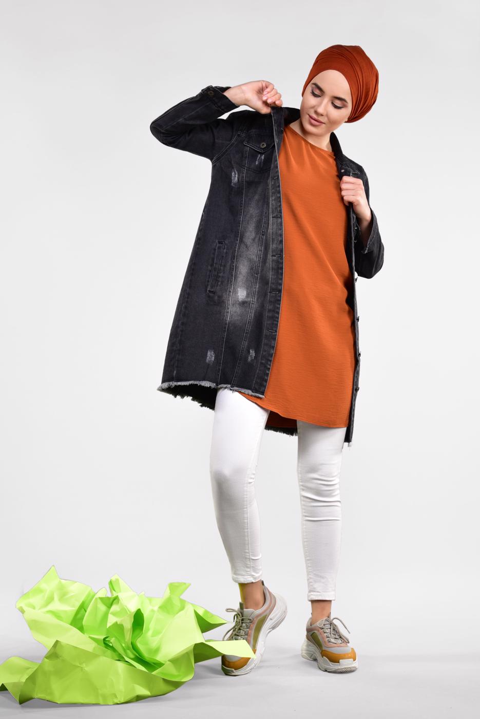 Hijab clothing BLACK  COTTON DENIM JACKET 5047