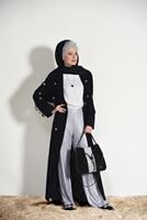 Vêtements hijab NOIR CARDIGAN BOOTH AVEC FRANGES 5096