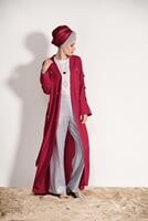 Hijab clothing RED FRINGE DETAIL BOOTH CARDIGAN 5096 