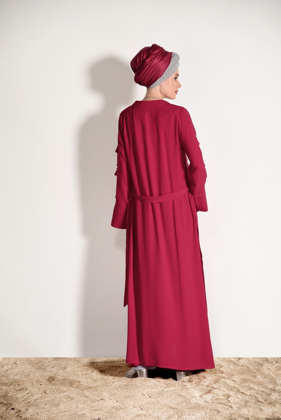 Hijab clothing RED FRINGE DETAIL BOOTH CARDIGAN 5096 