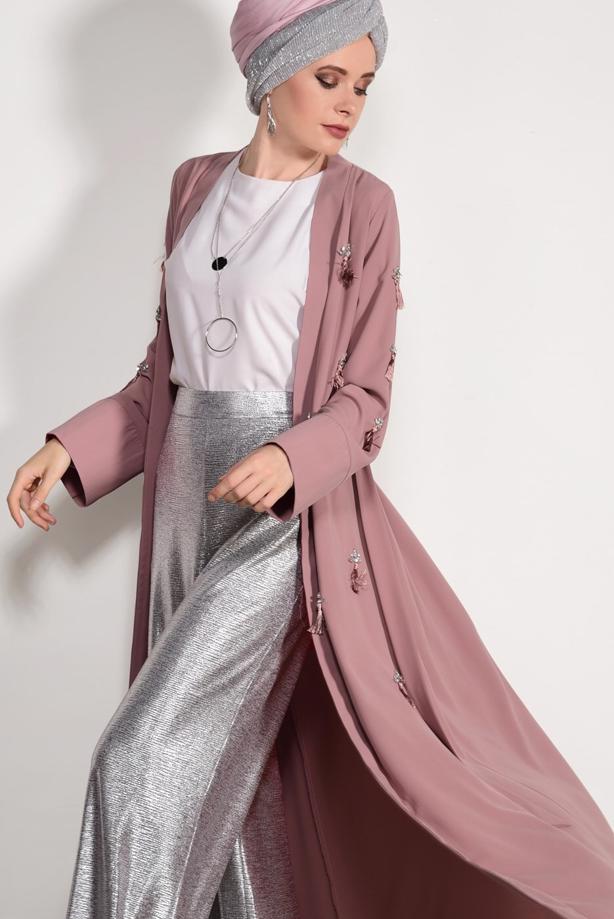 Tesettür giyim  PÜSKÜL DETAYLI SALAŞ CEKET 5096  - TRENDTESETTÜR