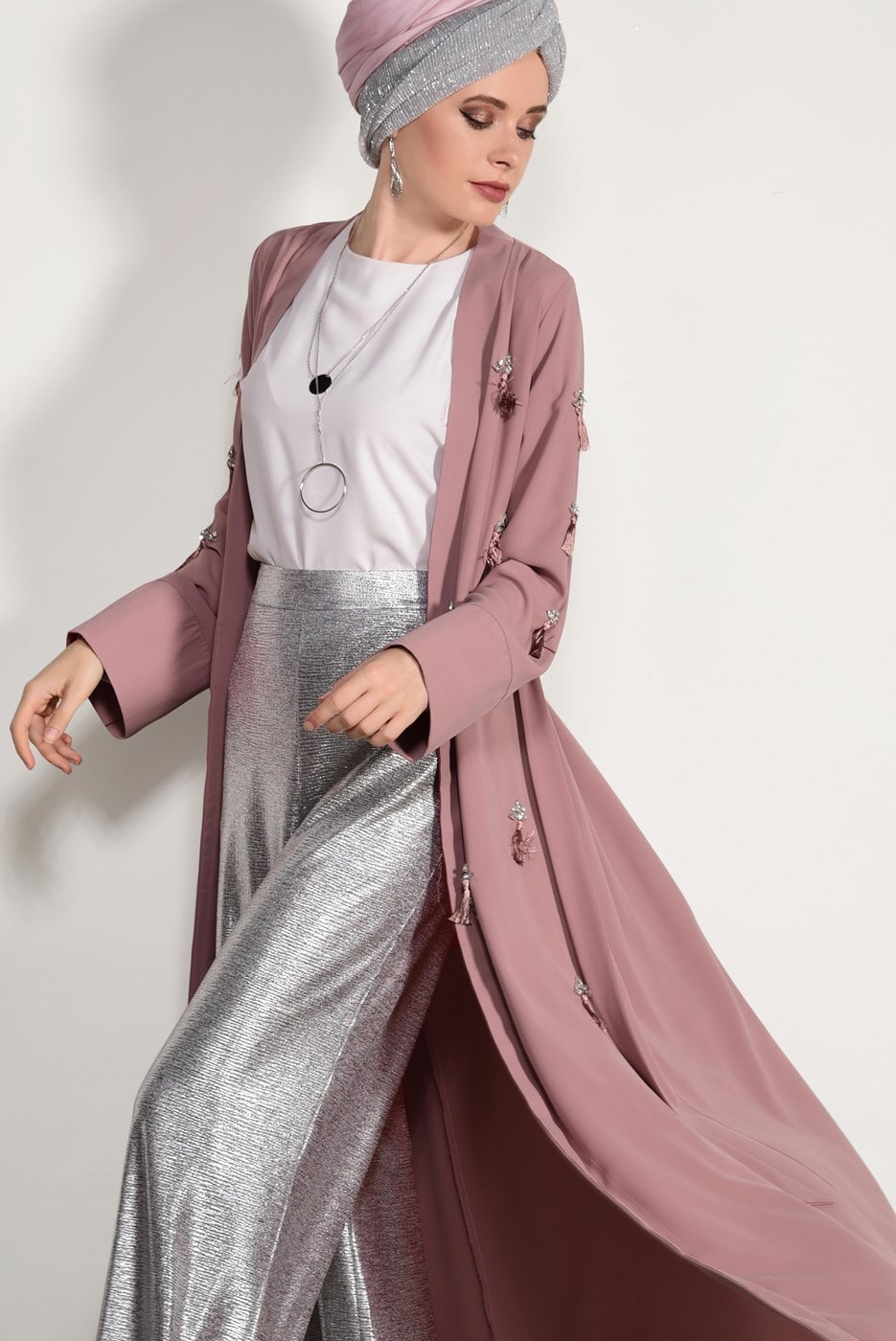 Vêtements hijab ROSE CARDIGAN BOOTH AVEC FRANGES 5096