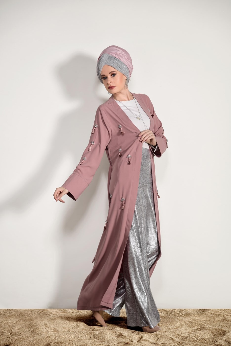 Vêtements hijab ROSE CARDIGAN BOOTH AVEC FRANGES 5096