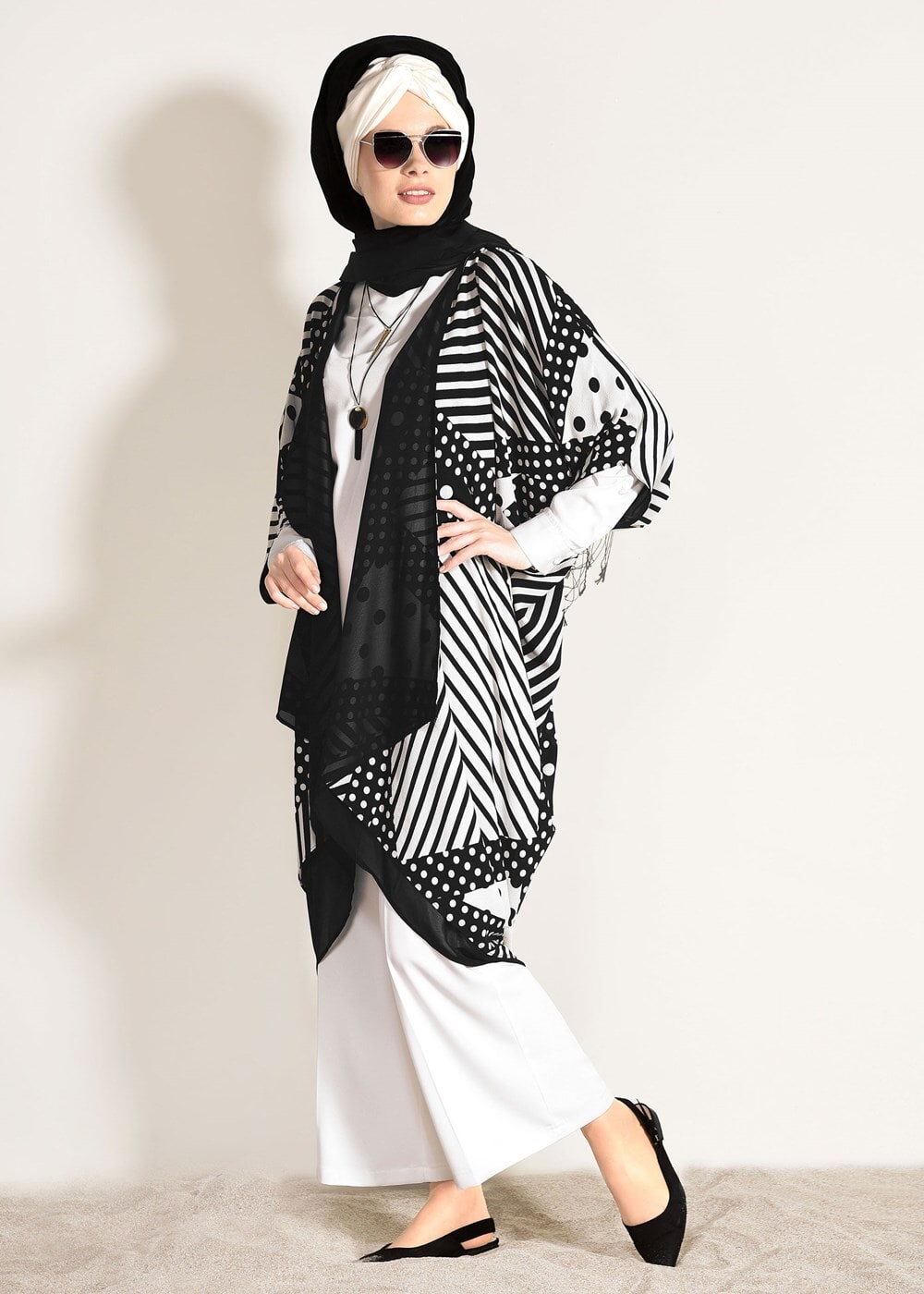 Tesettür giyim SİYAH T 6003 Lmf- Puantiye Desenli Ceket